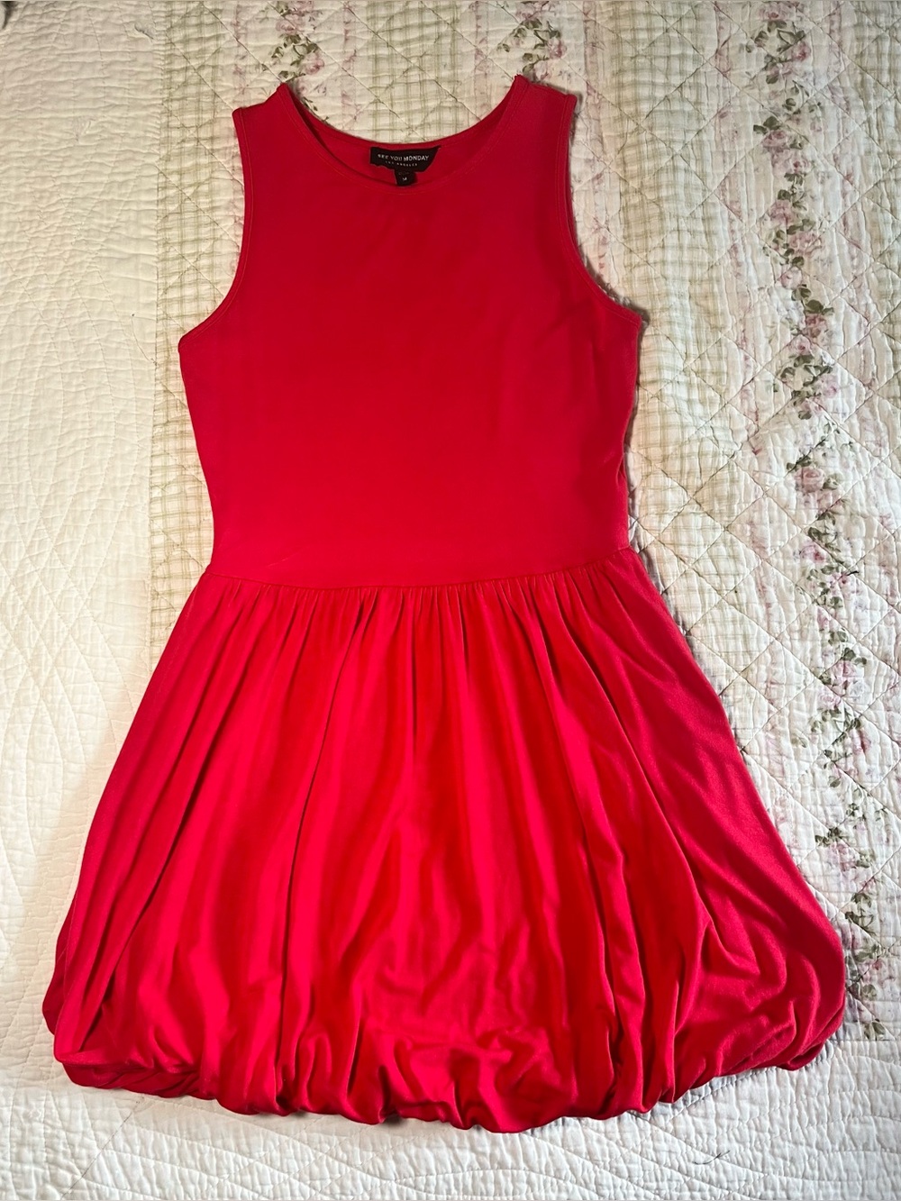 🍒 See You Monday Red Drop Waist Bubble Hem Mini Dress - Medium